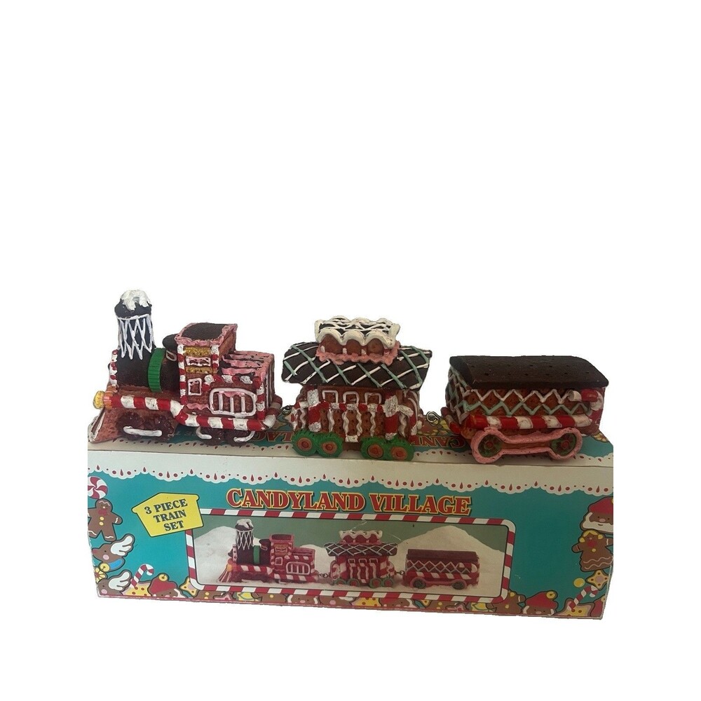 CANDYLAND VILLAGE POLYSTONE TRAIN SET – 3 PIECE – GINGERBREAD MAN –BOXED Holiday